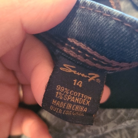 Seven 7 Embellished Bling Pocket Dark Wash Straight Mid Rise Jeans Sz 14 - Picture 2 of 4